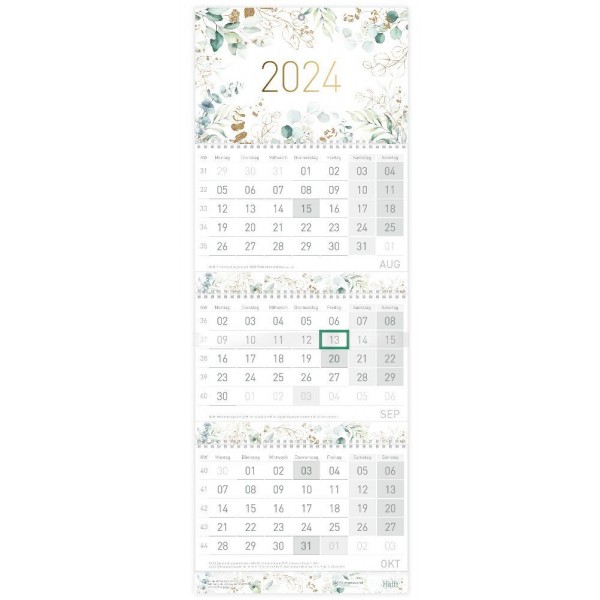Drei-Monatskalender 2024 Wand-Kalender 12 MONATE Premium [Blattgold]