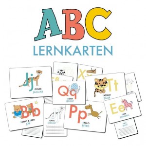 ABC-Lernkarten der Tiere, Bildkarten, Wortkarten, Flash Cards mit Groß- und Kleinbuchstaben Lesen lernen mit Tieren für Kinder im Kindergarten und der Grundschule.   