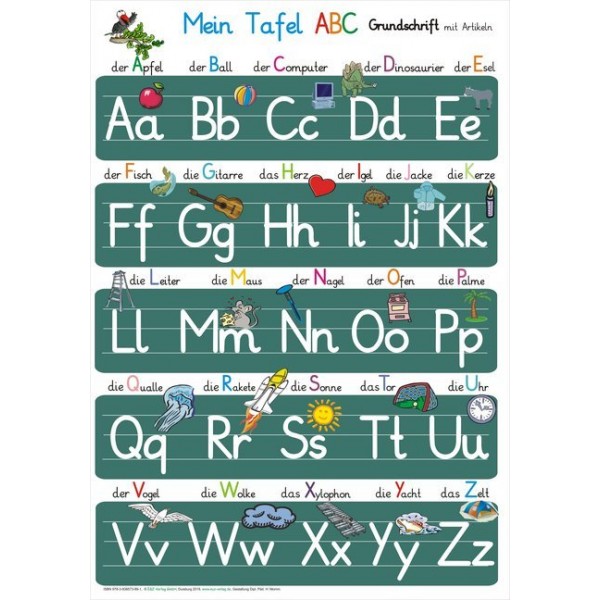 Mein Tafel-ABC Grundschrift mit Artikeln Lernposter, glänzend, 32 x 46 cm