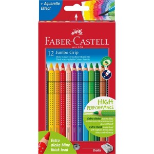 Faber-Castell Ξυλομπογιές Jumbo Grip Aquarelle Σετ 12 χρωμάτων με ξύστρα δώρο