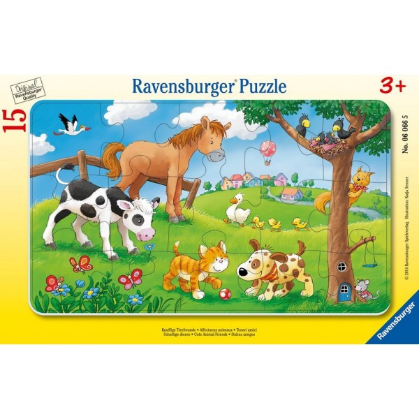 Knuffige Tierfreunde - Rahmenpuzzle für Kinder ab 3 Jahren, mit 15 Teilen.